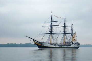 A majestic tall ship sailing on calm waters.
