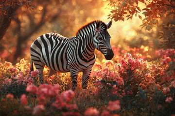 Zebra Amidst Blooming Flowers