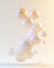 Fototapeta premium Floating translucent orbs ascending in bright space abstract art minimalist design