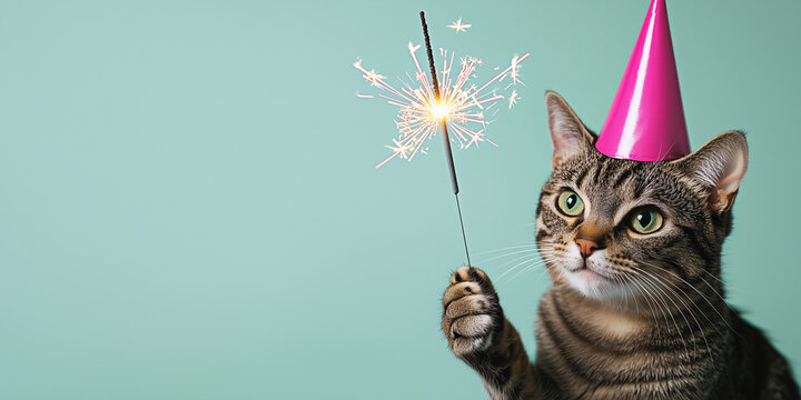 Celebratory Cat with Sparkler