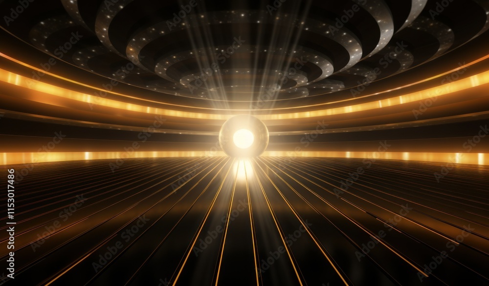 Leinwandbilder ethereal light rays emanating from a central sphere in a dark infinite space with circular patterns 