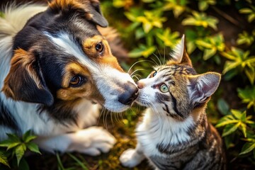 Black and White Drone Photo: Dog and Cat Aerial View, Best Friends, Pets, Friendship