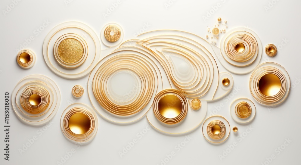 Aufkleber abstract composition of golden circles and waves on a white background creating a modern and elegant