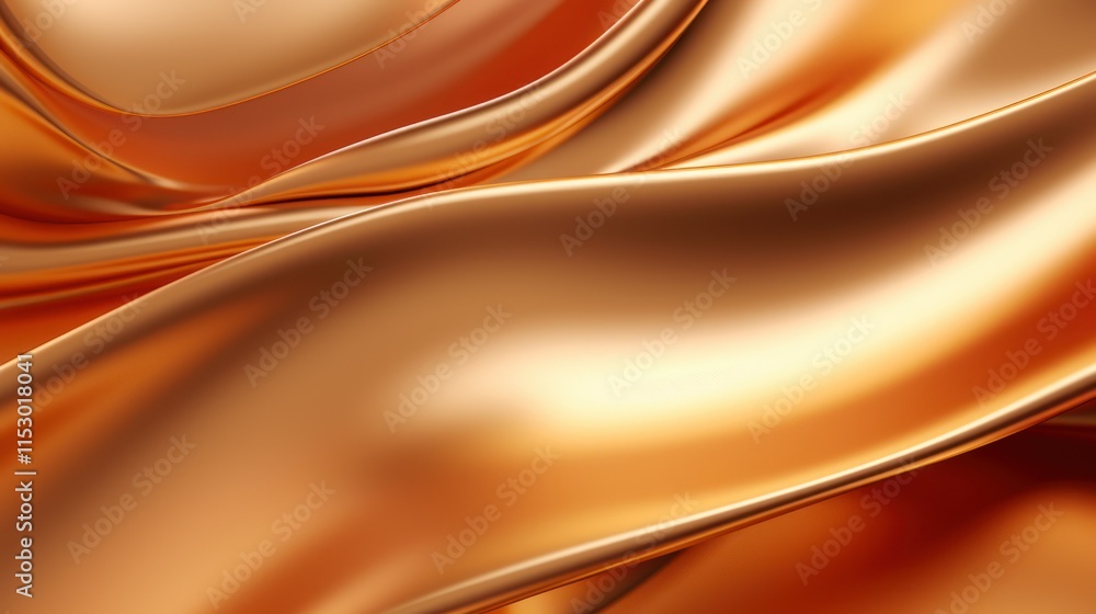 Poster flowing shimmering copper fabric with soft curves and light reflections for backgrounds or textures 