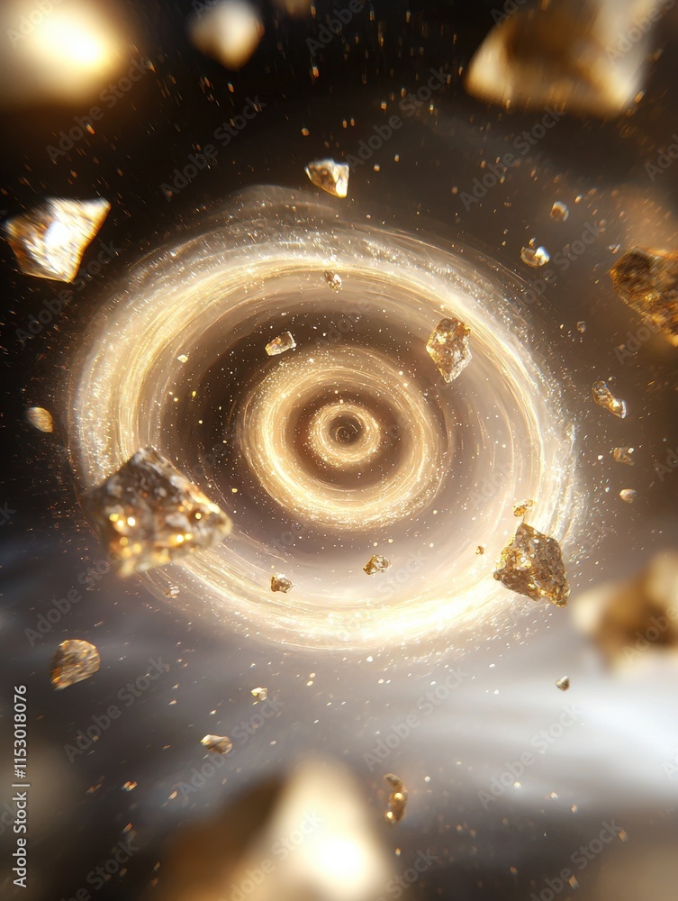 Poster cosmic event cluster of meteor fragments glowing spiral outer space digital art mystical environment