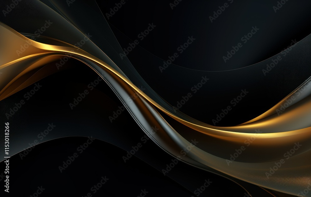 Poster elegant abstract curves with golden highlights flowing on a dark background for a luxurious and mode