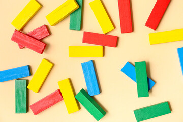 Different building blocks on color background