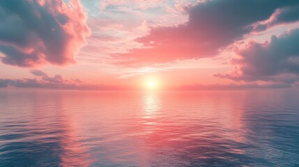 Fototapeta premium Vibrant sunset over the ocean with pink clouds