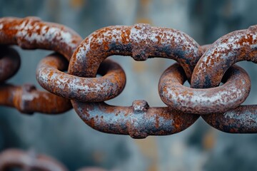 Fototapeta premium Rustic steel chains intertwined in closeup urban environment industrial content textured background macro viewpoint aesthetic concept