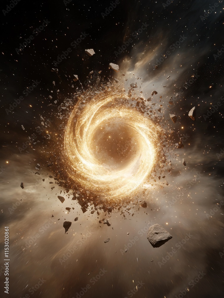 Aufkleber meteor fragment action cosmic space digital art nebula environment dynamic viewpoint glowing spiral 