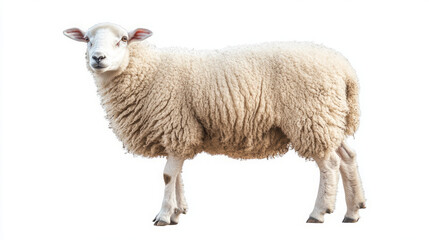 Fototapeta premium sheep in a serene white setting: showcasing fluffy wool and farm life
