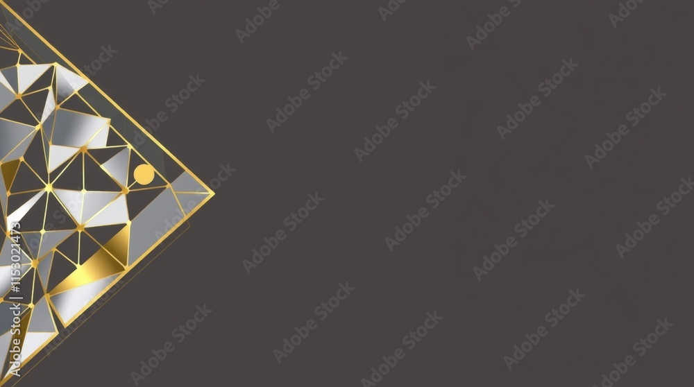 Poster abstract geometric background with golden and silver shapes on a dark backdrop with copy space