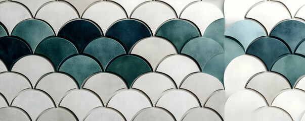 Fototapeta premium Abstract Teal and Beige Scallop Pattern Wall Texture Background