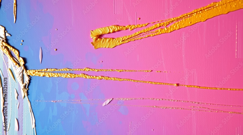 Poster vibrant abstract background for presentations and design projects with gold paint strokes on a pink 