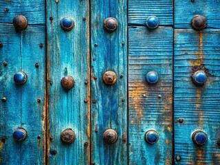 Fototapeta premium Blue Wooden Panel Background with Metal Rivets - Rustic Texture