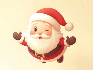 Friendly Cartoon Style Santa Claus Floating in Pastel Yellow Background