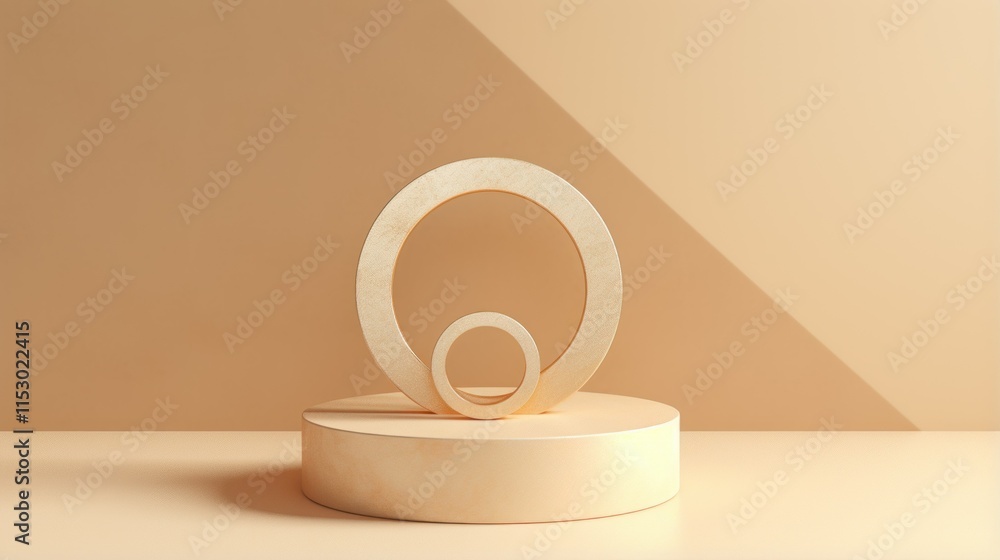 Poster minimalist display of geometric wooden shapes on a soft beige background highlighting simple design 