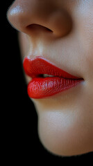 Close-up of a Woman's Face, Sensuous Red Lips and Nose,  Soft Skin Texture, Beauty Photography,  Professional Makeup,  Glamour Shot,  Cosmetics Advertisement,  High-Definition Imag