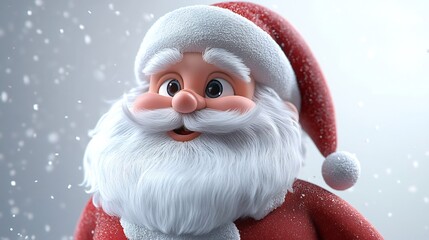 Playful Cartoon Style Santa Claus Portrait with Jolly Expression on Pristine White Backdrop