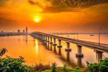 Obraz premium Brazzaville Sunset: Hazy Corniche Bridge, 2018 Candid Photo
