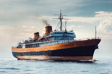 Fototapeta premium A vintage ship sailing through calm waters.