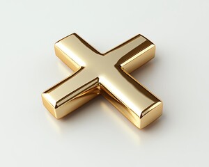 Obraz premium A golden X in 3D, with a reflective surface, placed on a white background, representing error, denial, and rejection with clarity