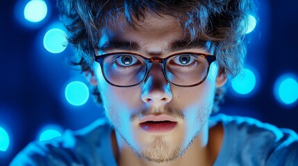 Young Man with Glasses, Blue Bokeh - Moody Portraits