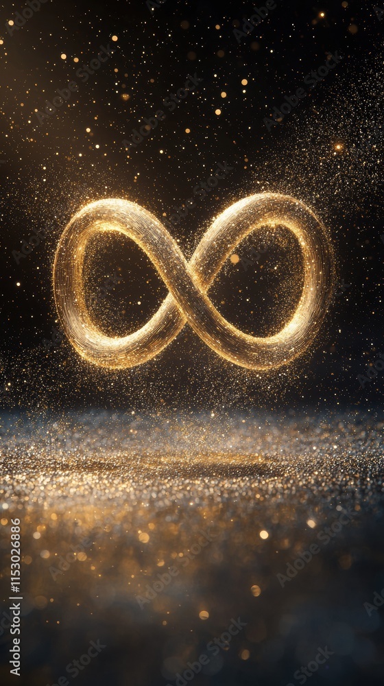 Poster dynamic streaks of golden light creating an infinity symbol abstract art sparkling environment conce