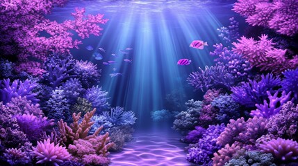 Fototapeta premium Underwater Coral Reef Scene with Vibrant Fish and Light Rays