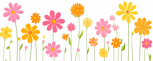Obraz premium Vibrant Floral Illustration, Colorful Flowers Bloom Joyfully on White Background