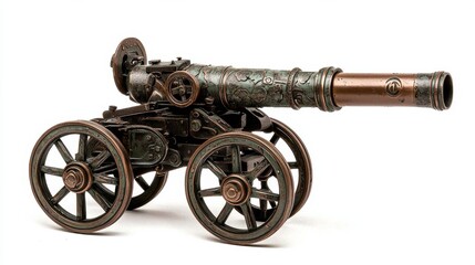Vintage Brass Cannon on Wooden Carriage   Historic Military Artillery Display