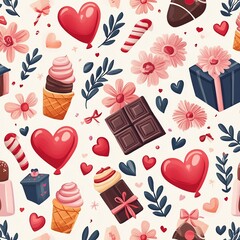 Charming Valentine s Day Themed Seamless Pattern with Festive and Free Space for Text