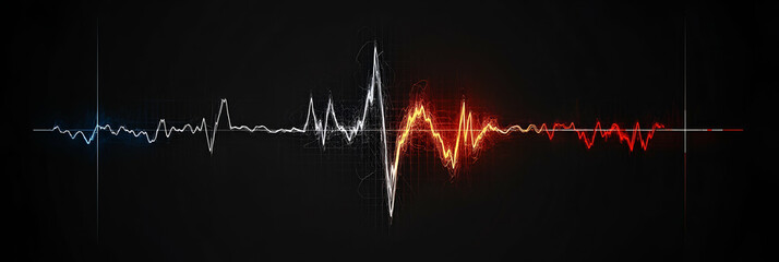 Abstract Energy Waveform, Glowing Lines Illustrate Powerful, Dynamic Audio Frequency Visualization on Dark Background