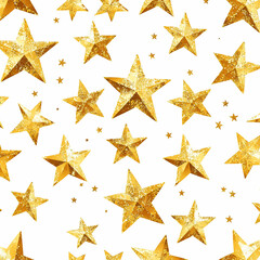 Golden Glitter Star Seamless Pattern, Festive Sparkling Background for Holiday Design