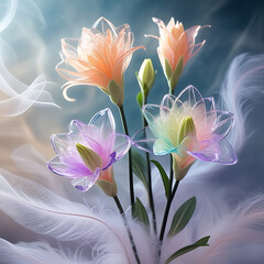 A beautiful spectrum of Alstroemerias flowers with delicate, translucent petals illuminated by soft light. Created with generative AI