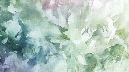 Abstract Watercolor Painting Green Hues And White