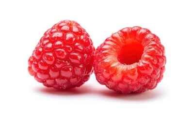 Fresh red raspberries on white background