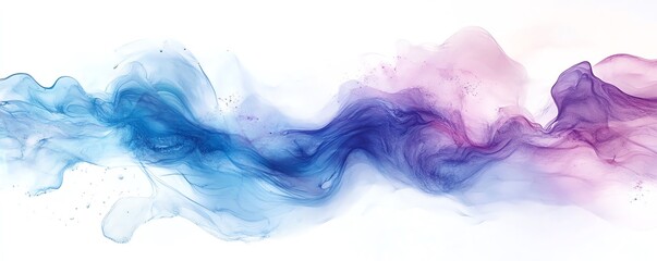 A soft and vibrant bluepurple water drop in watercolor, captured in fluid motion, set against a white background for a serene, modern look