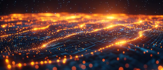 Futuristic digital world map with luminous network connections, symbolizing global communication and the advancement of technology, 8K