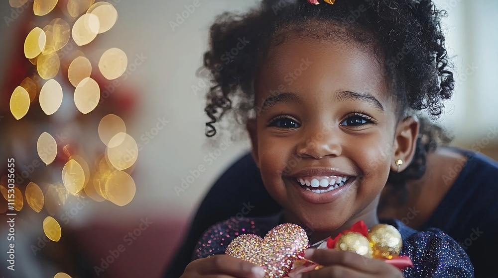 Aufkleber a parent helping their child create a valentine craft project with glitter and stickers stock photo 