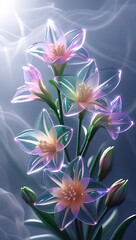 Fototapeta premium A beautiful spectrum of Alstroemerias flowers with delicate, translucent petals illuminated by soft light. Created with generative AI