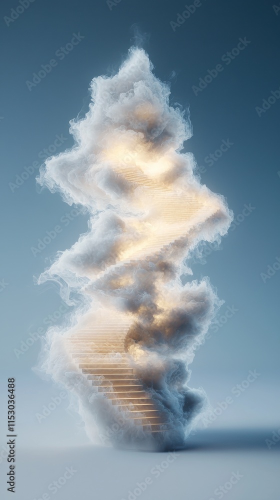Poster floating steps emerging from glowing mist digital art surreal environment abstract viewpoint