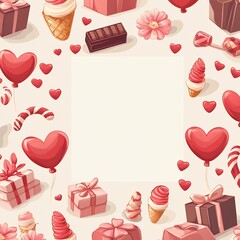 Charming Valentine s Day Themed Cartoon Pattern with Vibrant Hearts and Gifts