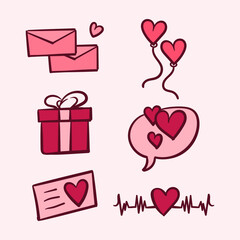 Hand drawn illustration with doodle valentine or love theme with pink color isolated on background