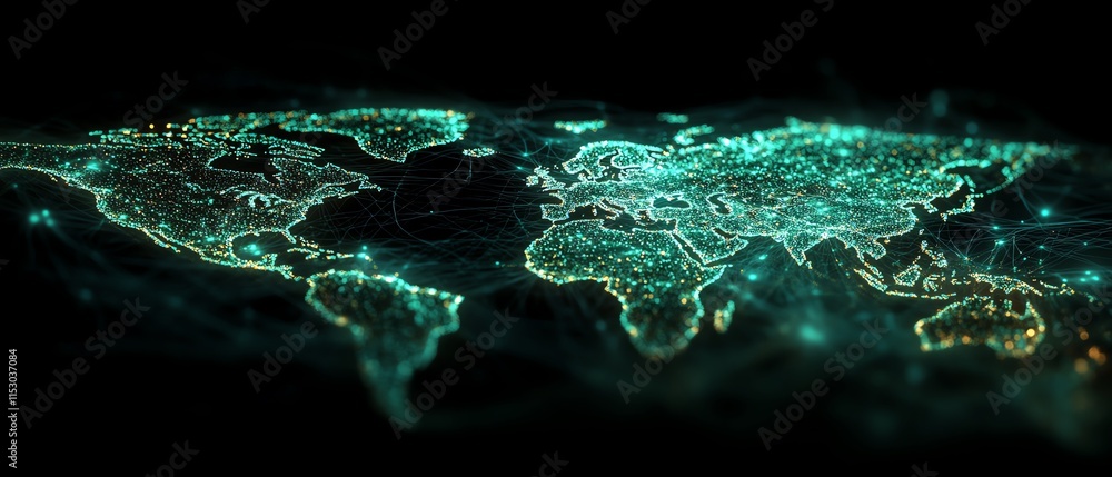 Poster hightech world map with glowing digital lines representing global connections, symbolizing technolog