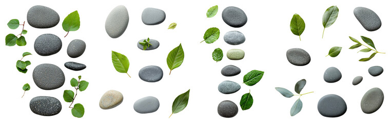 Nature's harmony smooth stones and fresh leaves arrangement tranquil setting photography minimalist composition