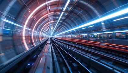 High Speed Train Moving Through Futuristic Tunnel