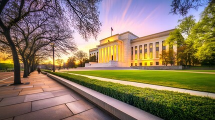 Obraz premium Historic Federal Reserve building exterior showcasing architectural grandeur and economic significance, embodying stability and financial stewardship in modern society