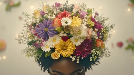 Woman Adorned with Vibrant Spring Flower Crown