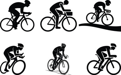 Fototapeta premium Bold Black Silhouette of a Cyclist, Minimalist Vector Illustration Isolated on White Background